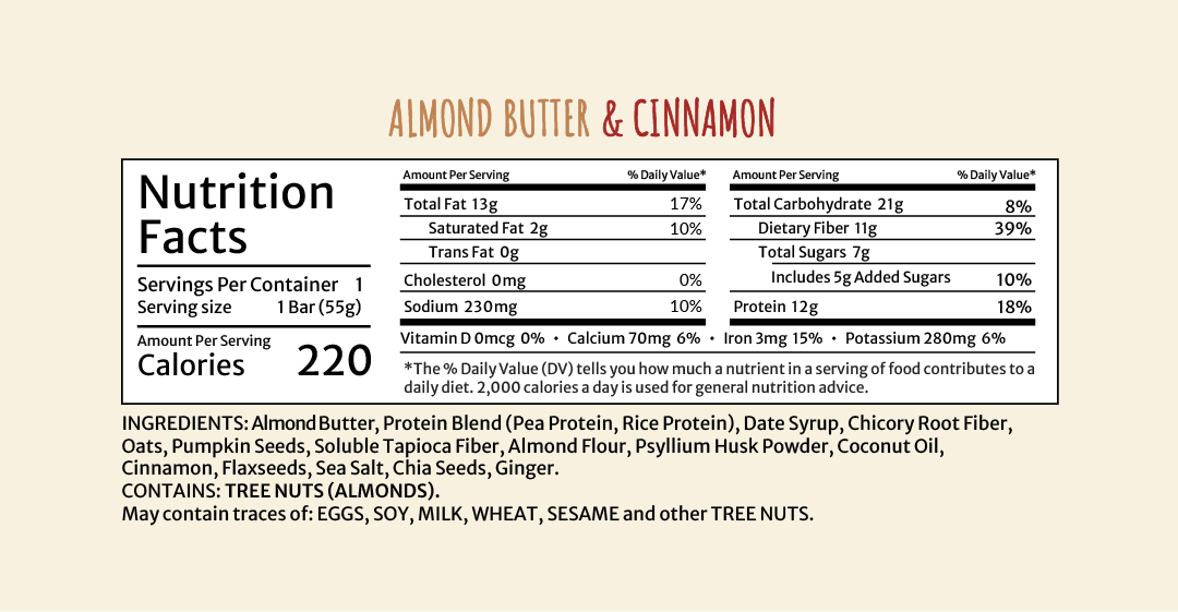 OTAS Fiber & Fuel Bar — Almond Butter & Cinnamon (12-Pack)